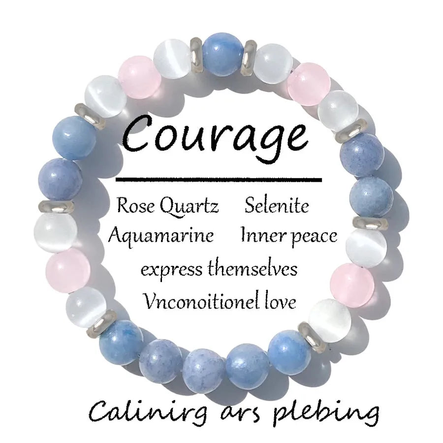 Hot Selling Natural Stone Beaded Bracelet Cat's Eye Aquamarine Pink Crystal Stacks Rope Beads Bracelet Handmade Jewelry