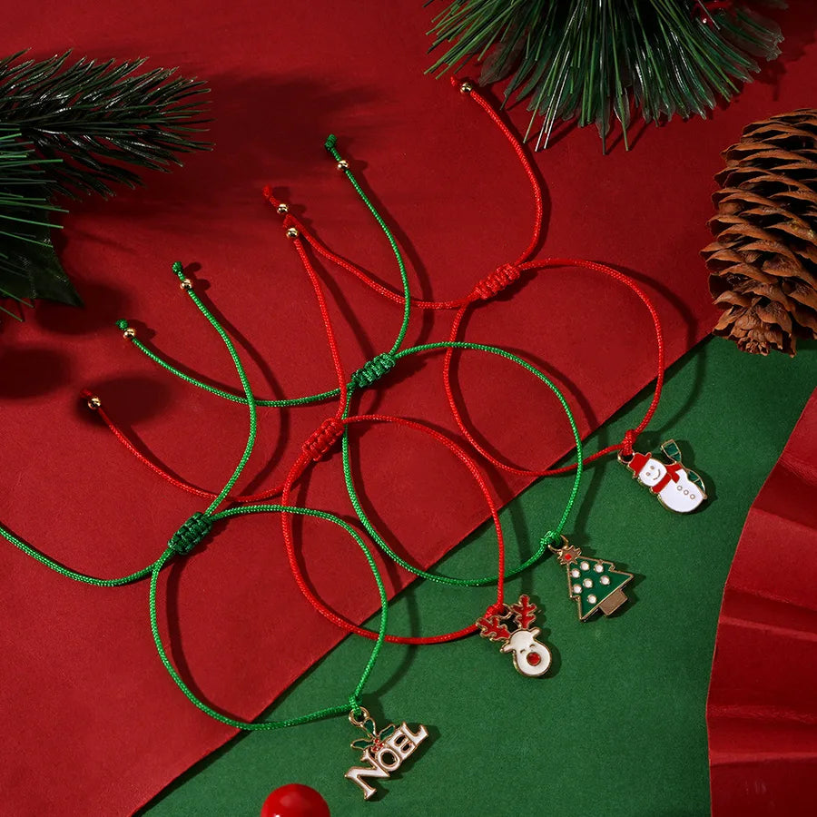 Christmas New Adjustable Bracelet Christmas Tree Reindeer Snowman Pendant Bracelet Set of Four Christmas Cards