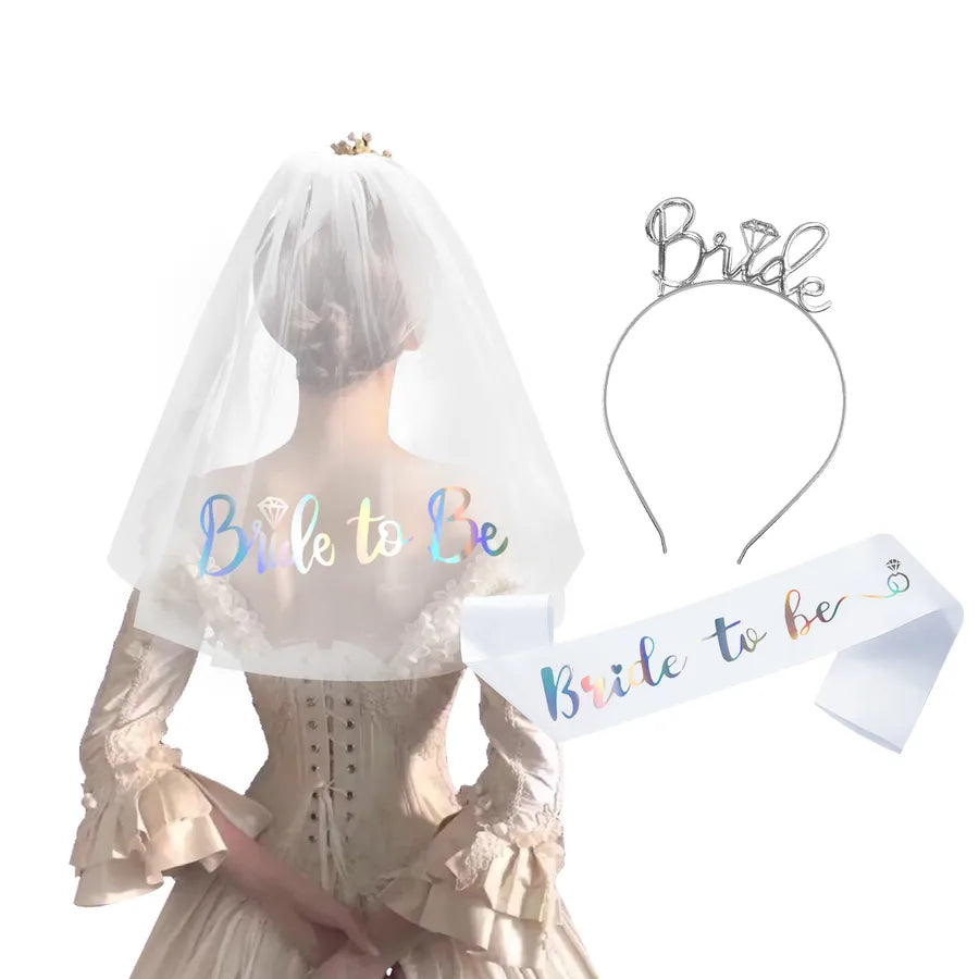 Romantic Letter Alloy Satin Cloth Wedding Date Hair Band Party Supplies Party Accessories 3 Pieces Set