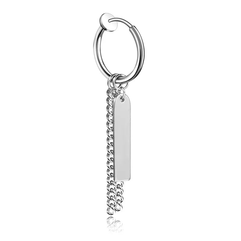 punk titanium steel earrings men's long tassel chain earrings single