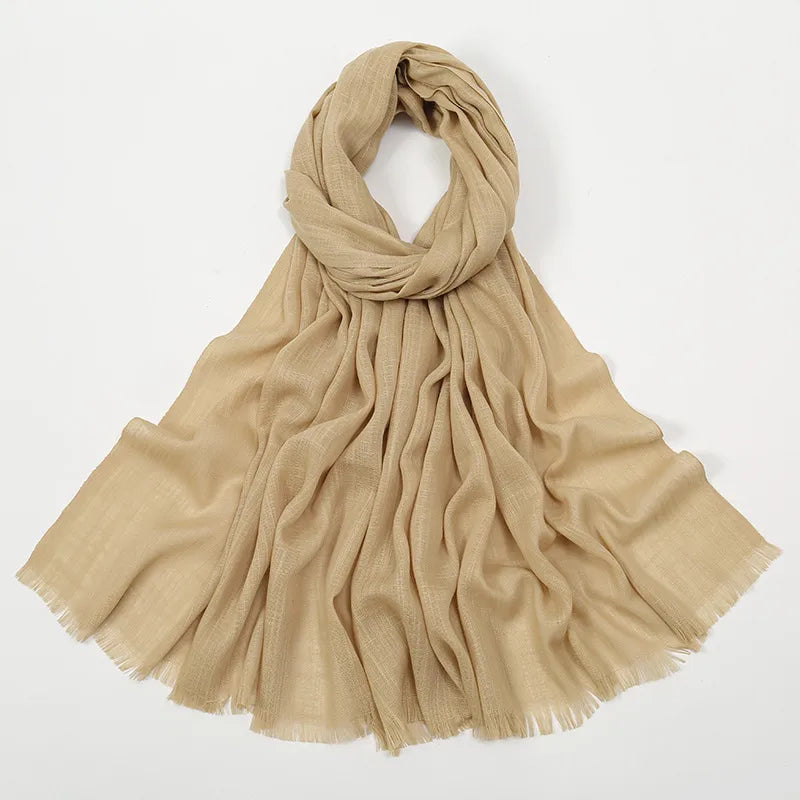Unisex Simple Style Solid Color Slub Cotton Tassel Scarf