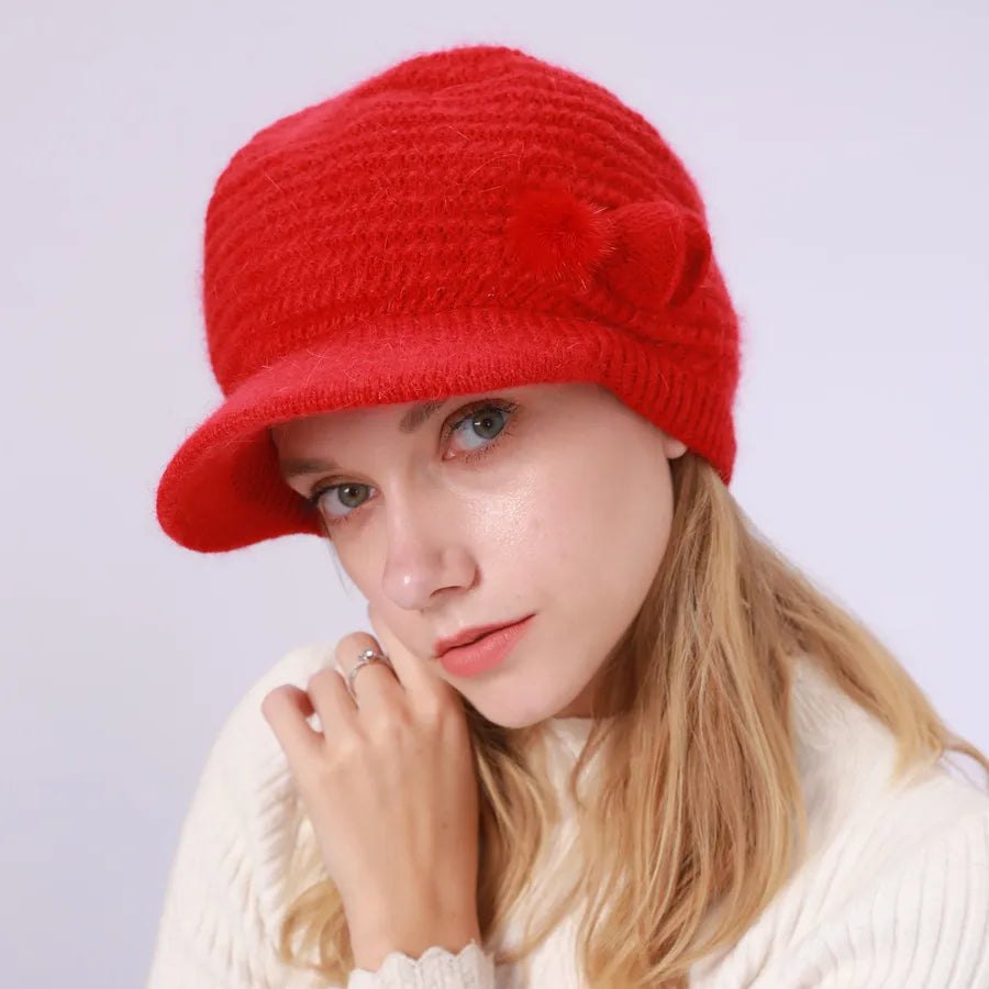 women's casual solid color flat eaves wool cap