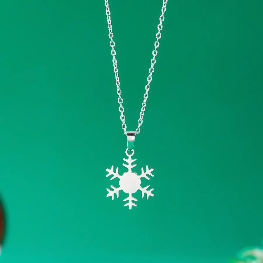 Christmas Deer Santa Claus Stainless Steel Necklace Women's Versatile Cartoon Character Design Paved Snowflake Pattern Jewelry Accessory