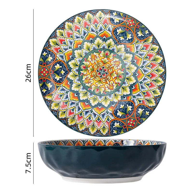 Bohemian Ceramic Tableware Bilitis Dishes Light Luxury Hand-painted Creative Household Rice Bowl Soup Bowl Dish Plate