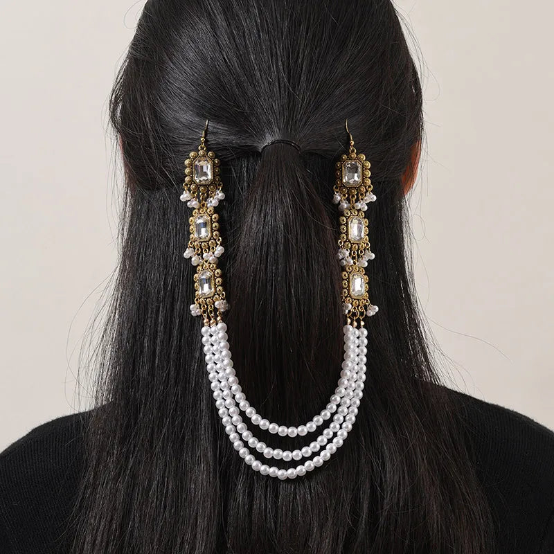 Vintage Style Women's Square Imitation Pearl Alloy hair chain