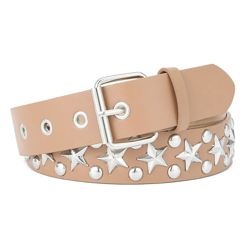 IG Style Punk Star Pu Leather Iron  Women's Leather Belts