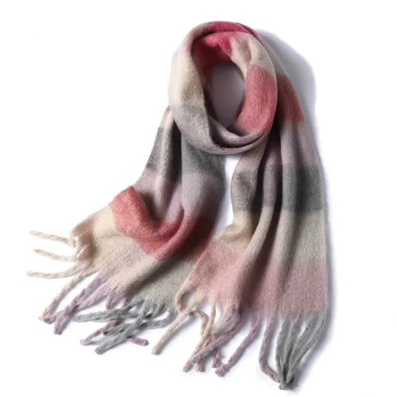 women's casual plaid imitation cashmere tassel scarf