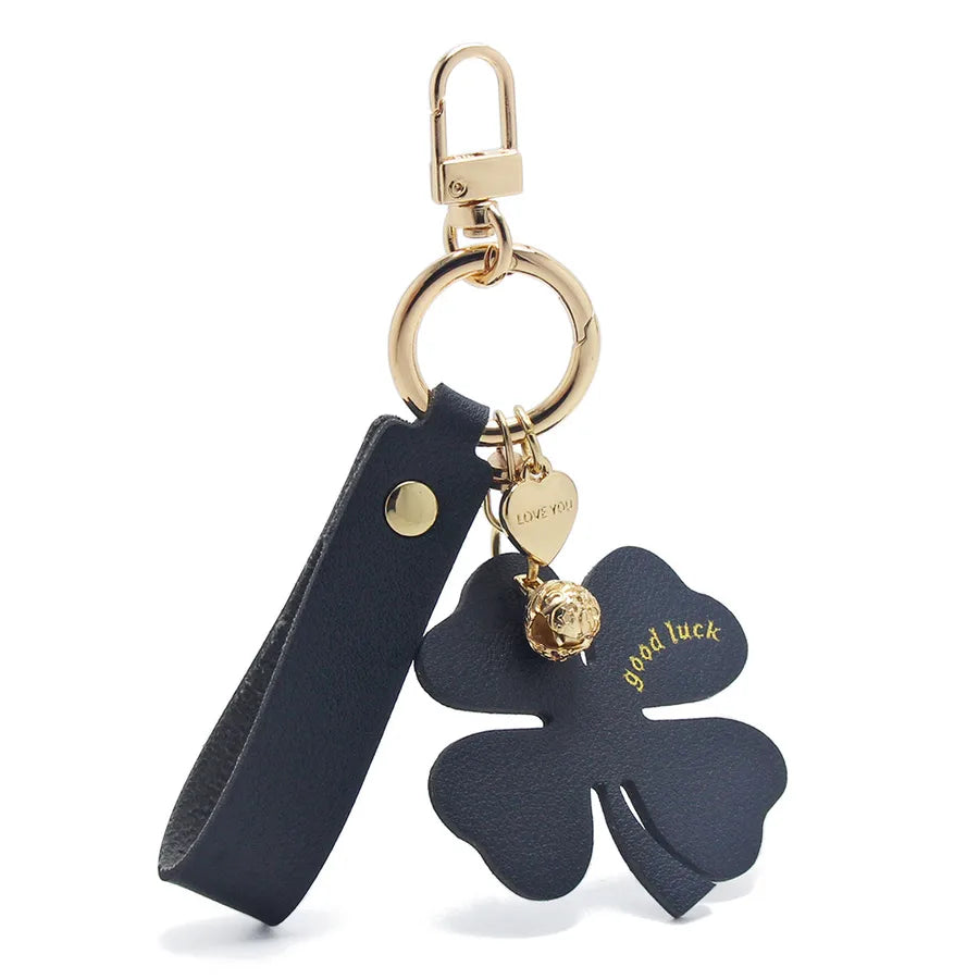 Lucky Four-Leaf Clover Car Leather Key Chain Pendant Internet Celebrity Valentine's Day Gift Four-Leaf Clover Bell Pendant