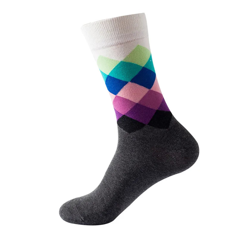 Men's Casual Color Block Lingge Cotton Jacquard Ankle Socks A Pair