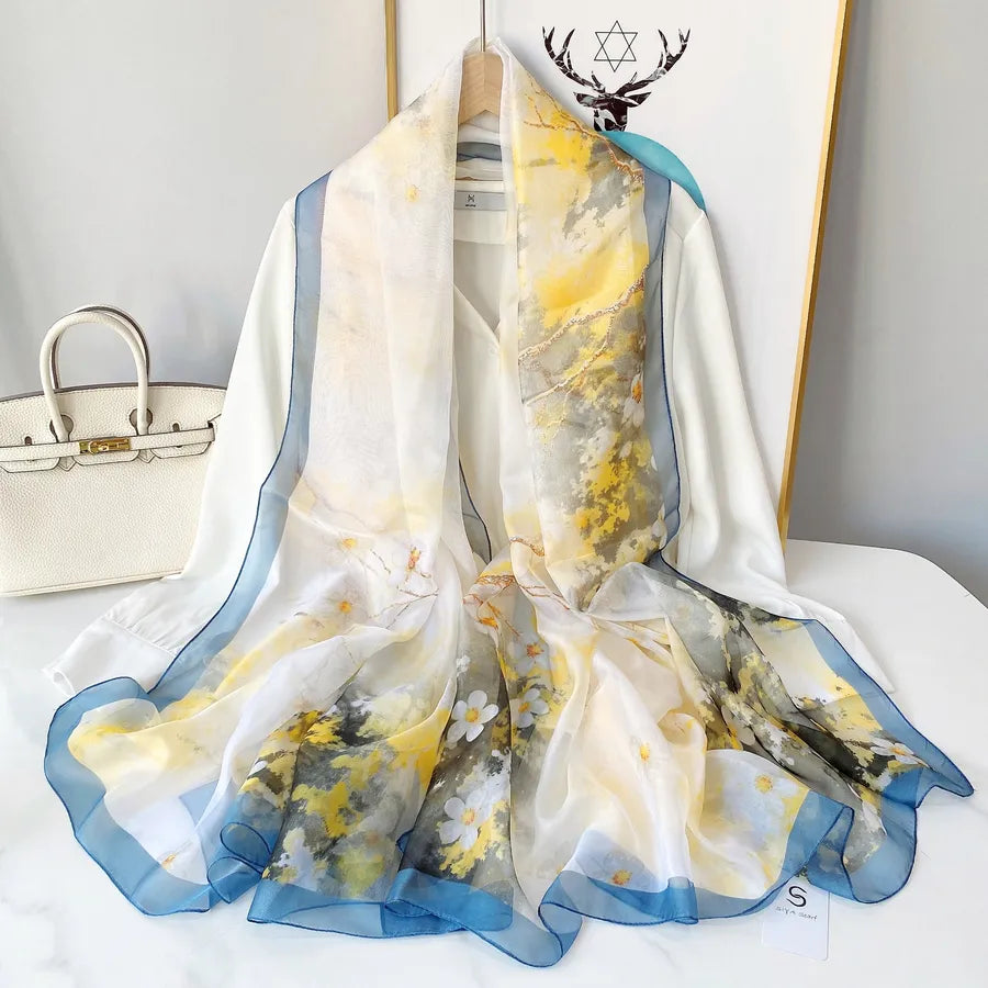 Women's Elegant Printing Polyester Chiffon Silk Scarf