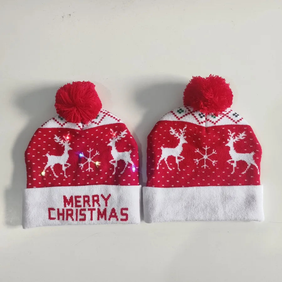 In Stock  Christmas Hat with Light Led Seven-Color Lights Adult Jacquard Hat Woolen Cap Men's and Women's Knitted Hat