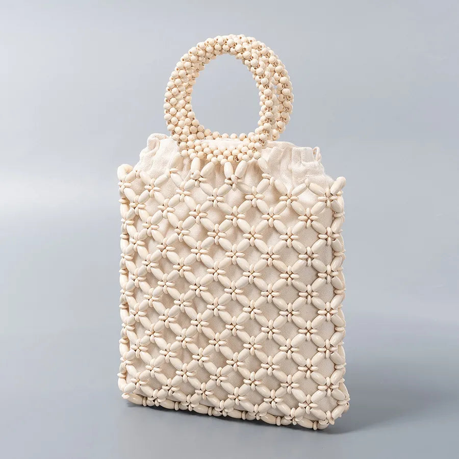 Women's Wood Color Block Solid Color Classic Style Weave Square String Handbag