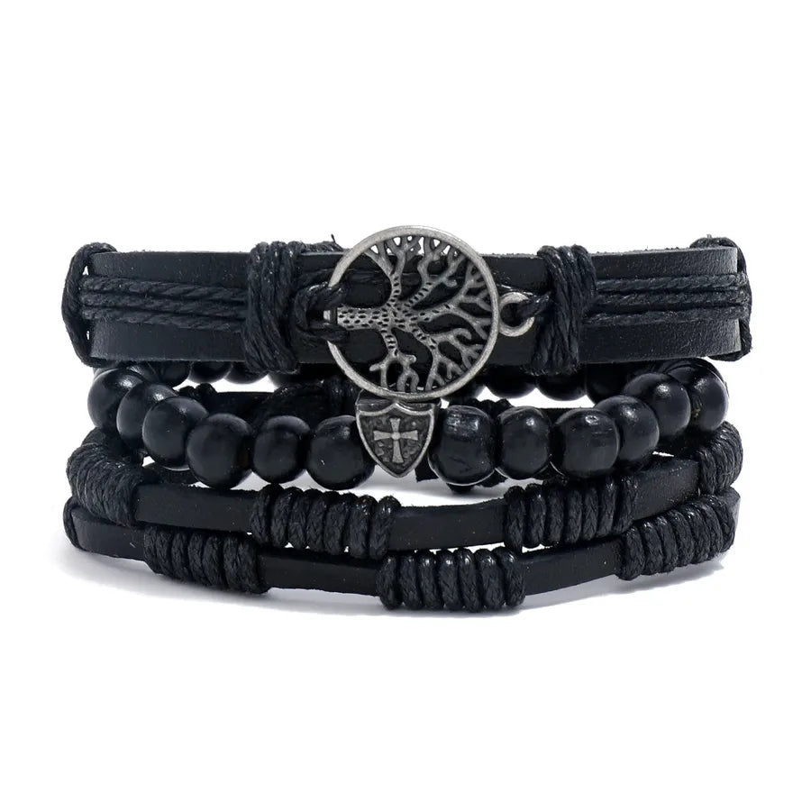 retro geometric pu leather alloy rope men's bracelets