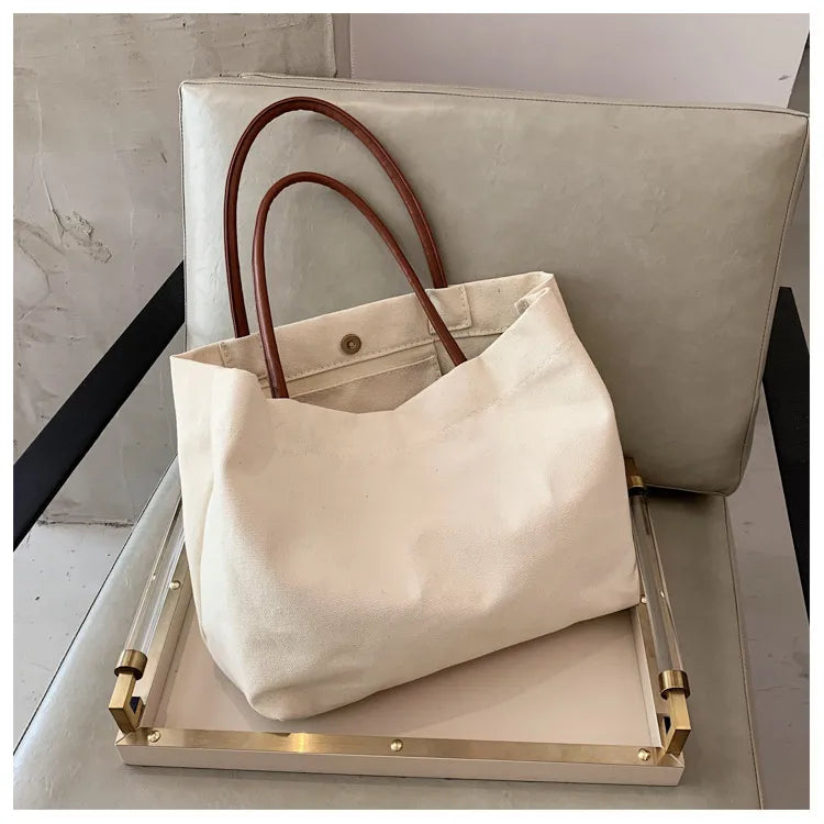 Canvas Bag Women's  New New Style ins Student Large Capacity Handbag Single Shoulder Shopping Bag Simple Tote Bag