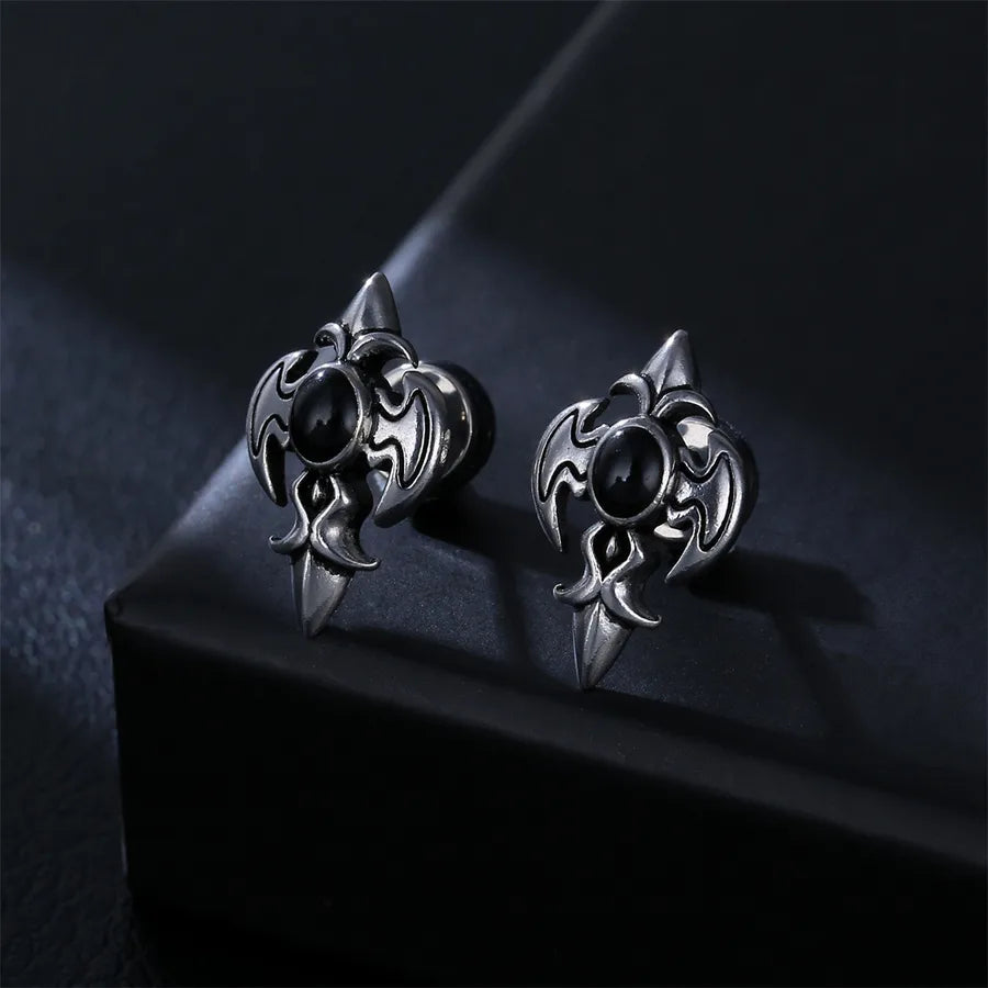 retro oval stainless steel inlay artificial gemstones ear studs 1 pair