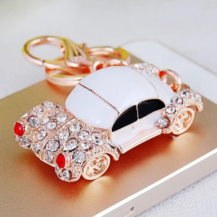 cute car metal diamond women's bag pendant keychain
