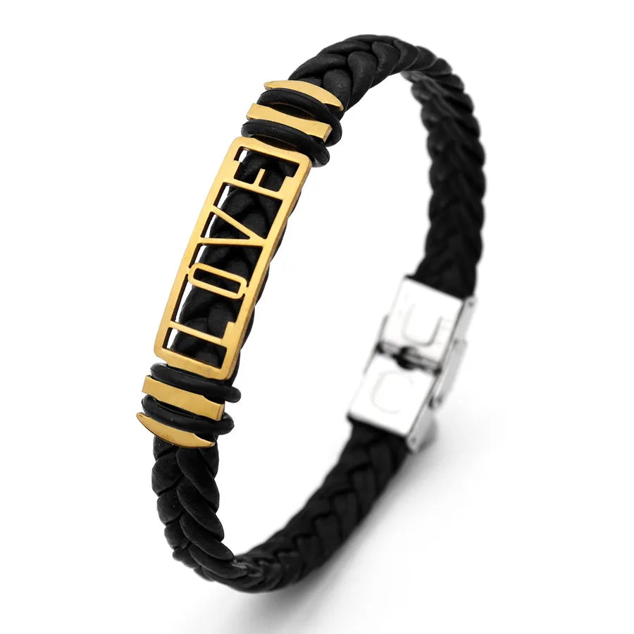 Retro Punk Solid Color Pu Leather Men's Bracelets Men Cord & Leather Bracelets