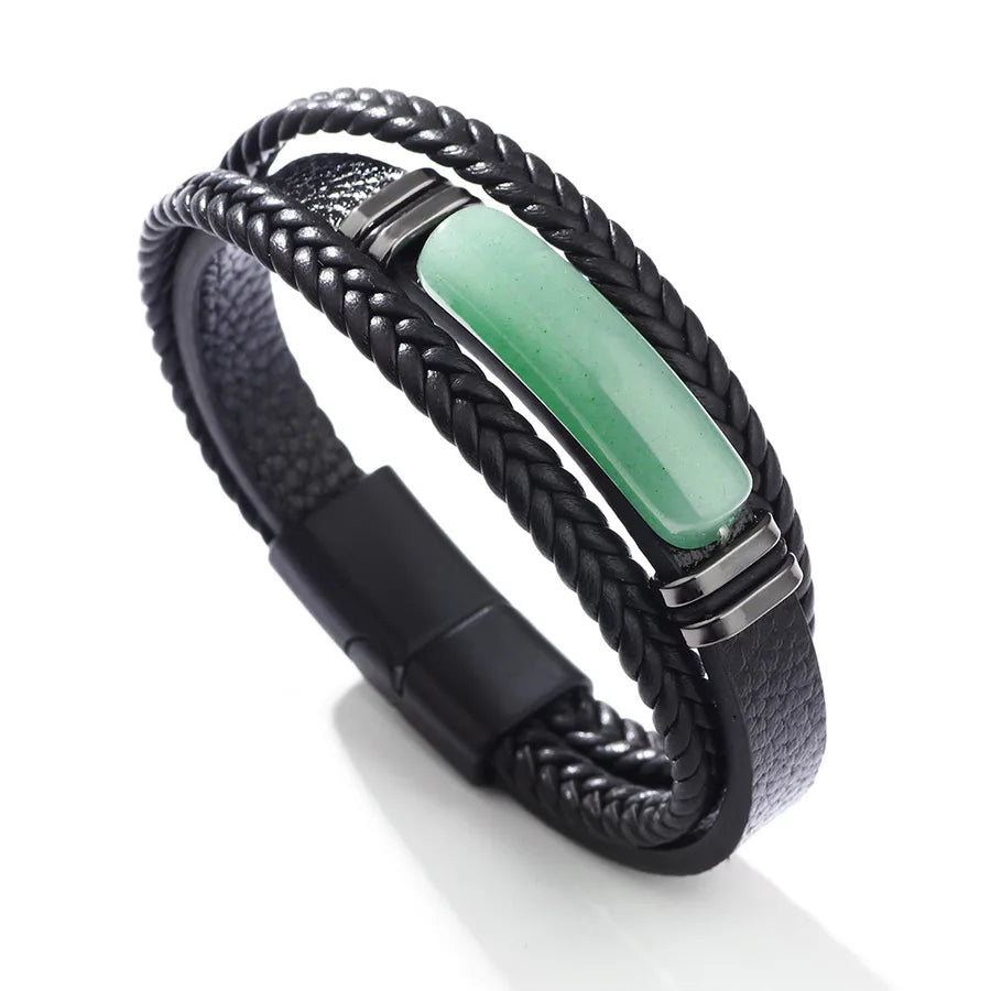 punk modern style british style geometric pu leather inlay agate men's bracelets