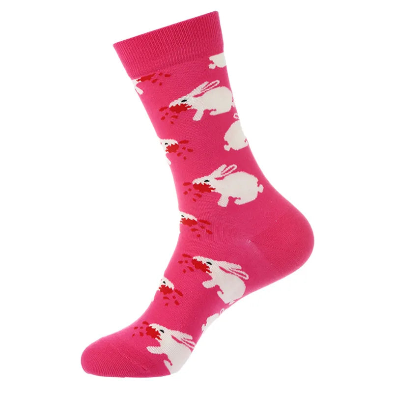 Men's Cute Streetwear Rabbit Smile Face Cotton Jacquard Crew Socks 10 Pairs Per Pack