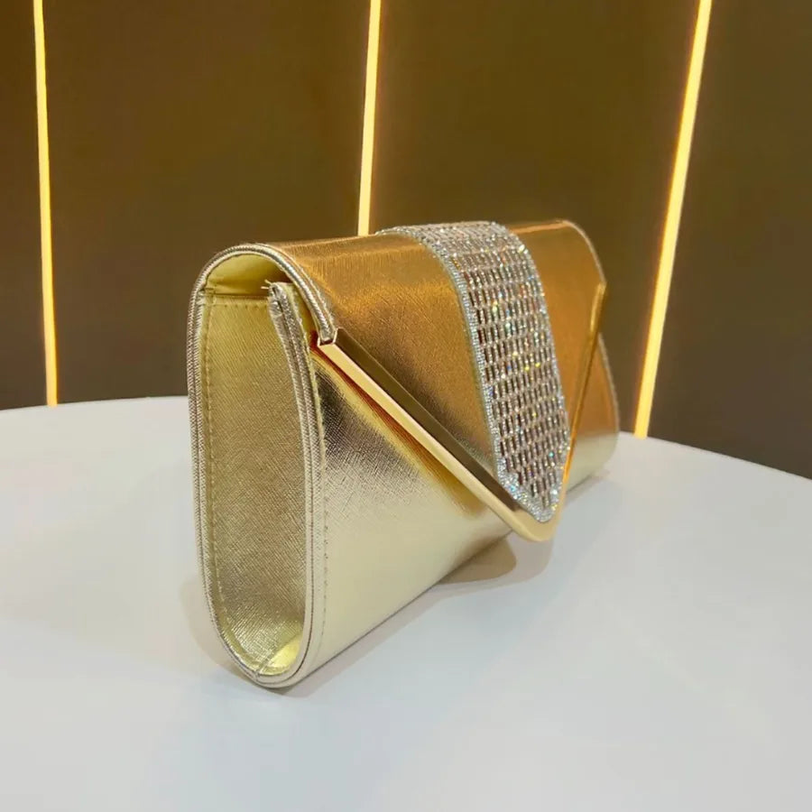 New Women's Clutch Bag Evening Dinner Crossbody Diamond Embellished Square Polyester Party Handbag Dress Bag