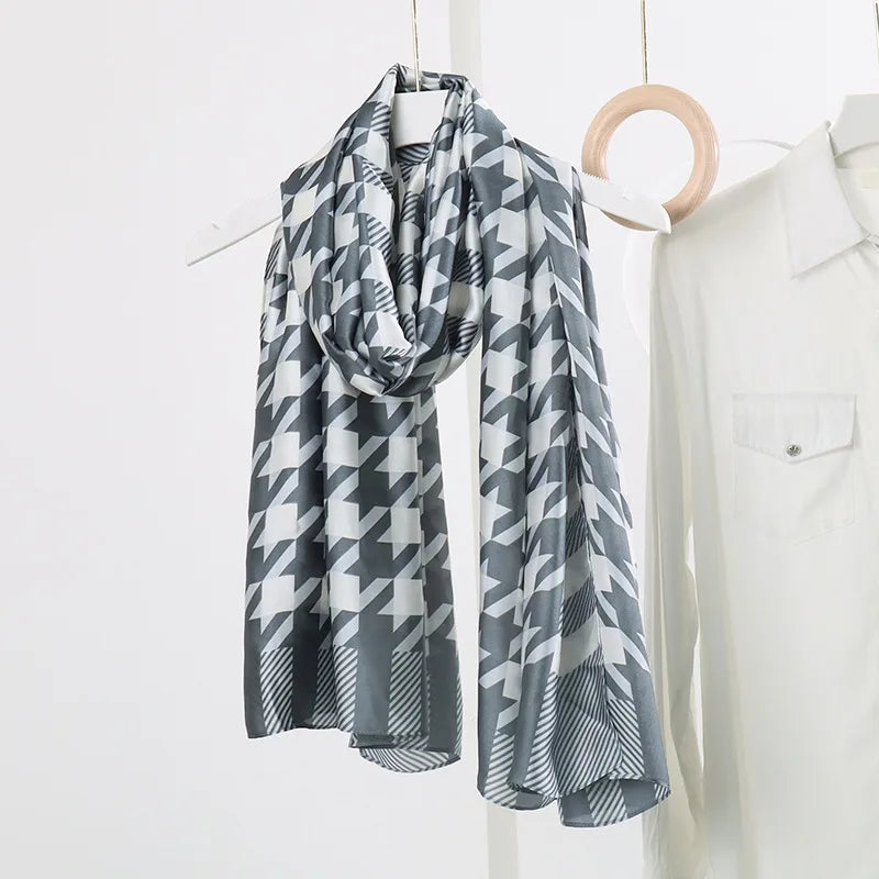 women's fashion letter plaid satin printing silk scarves
