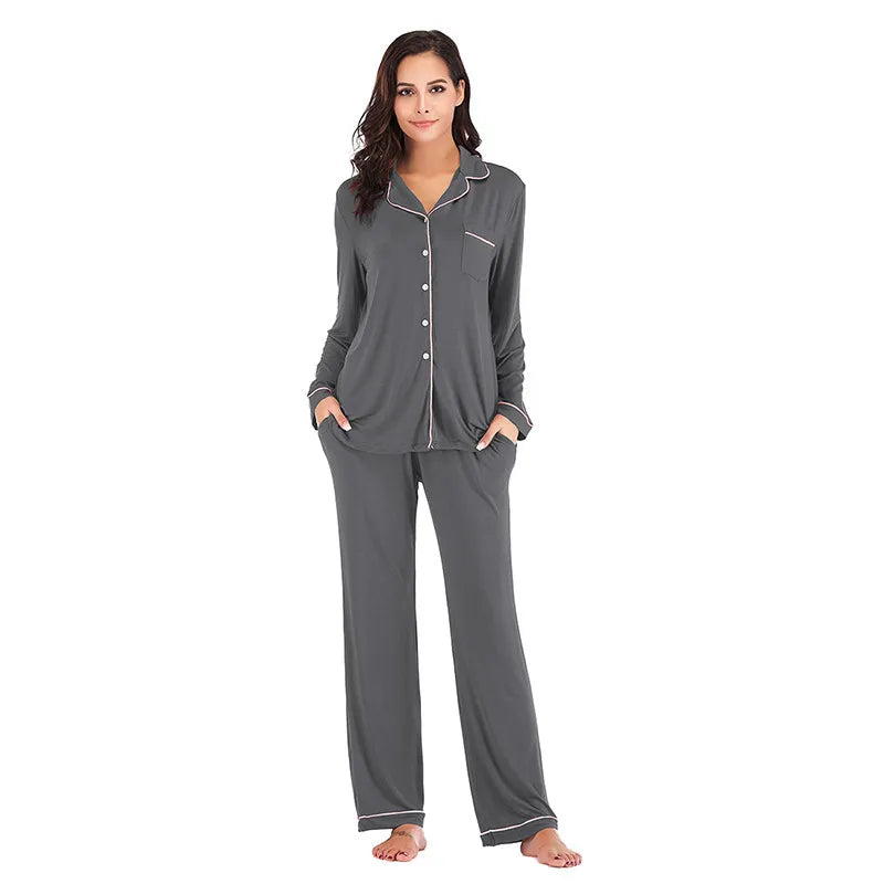 women's casual solid color modal button pants sets