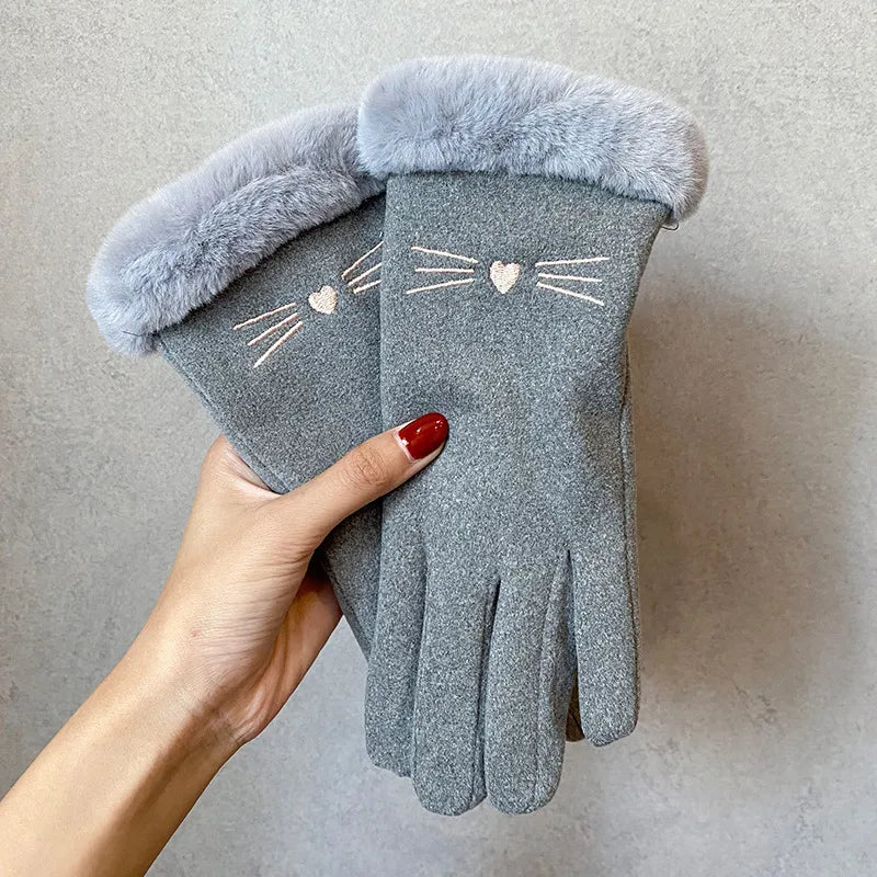 Warm gloves women's winter plus velvet padded suede autumn and winter cold-proof touch screen new cycling ski riding gloves