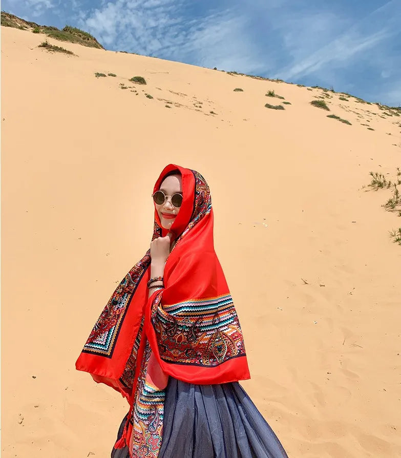 women's retro vacation geometric cotton and linen scarf