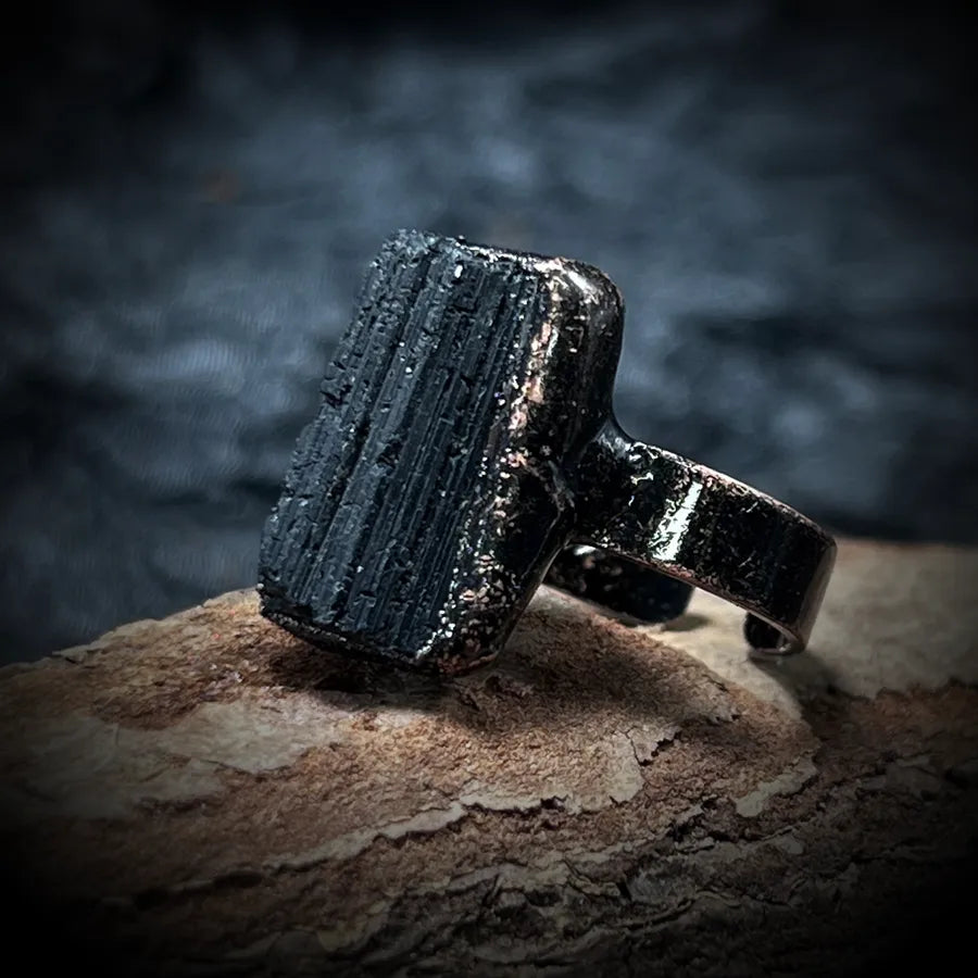 Hip-Hop Retro Geometric natural stone Crystal Fluorite Bronze Plating Open Rings In Bulk