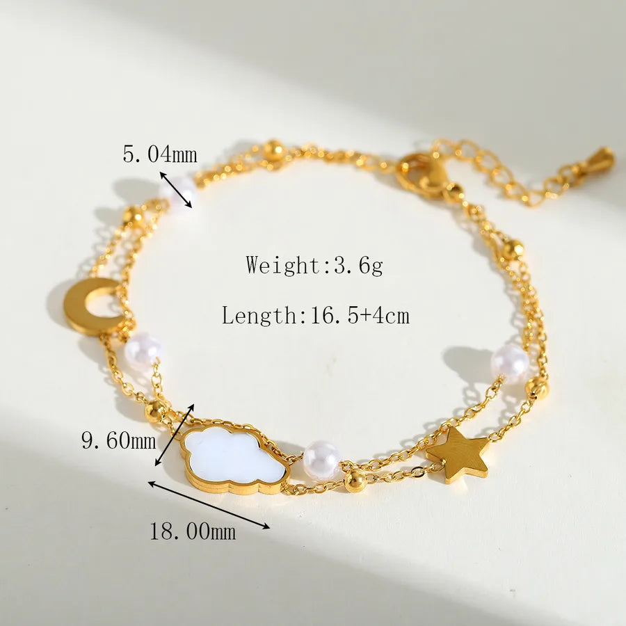 Modern Style Commute Clouds Star Moon 304 Stainless Steel 18K Gold Plated Acrylic Imitation Pearl cable chain Multi Charms Bracelet In Bulk