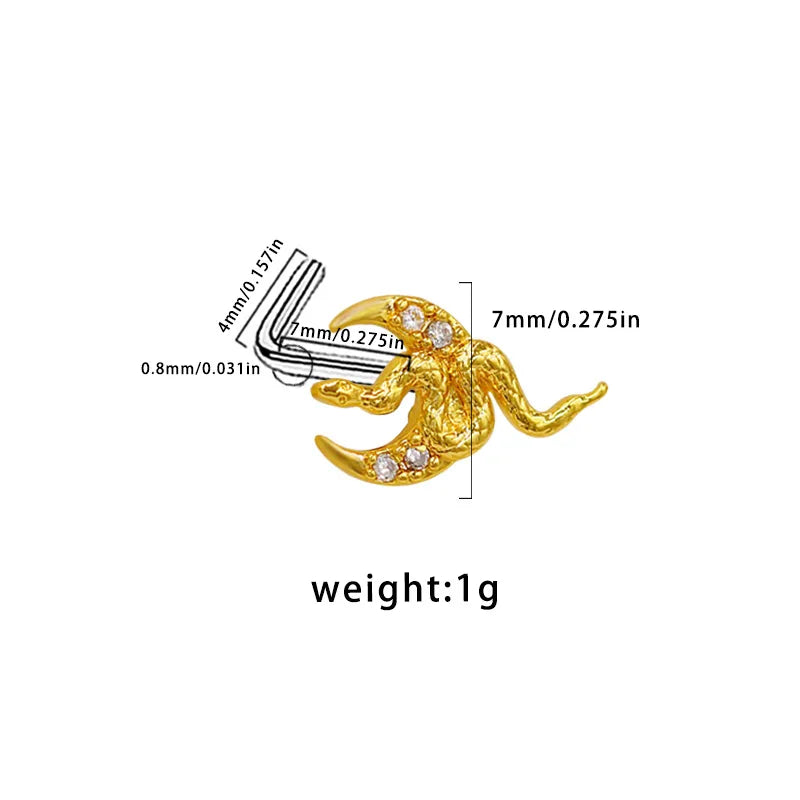 1 Piece Nose Rings & Studs Simple Style Classic Style Animal Heart Shape Snake 316L Stainless Steel  Copper Plating Inlay Acrylic Glass Zircon Gold Plated Nose Rings & Studs