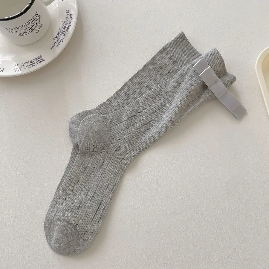 A Pair Basic Simple Style Women's Solid Color Bow Knot Cotton Crew Socks