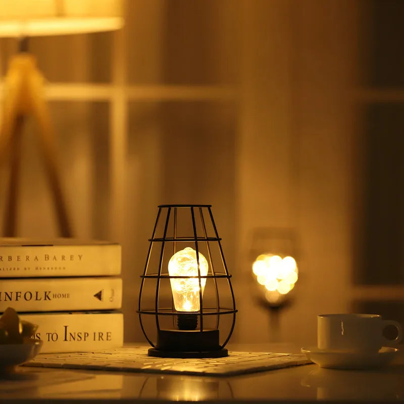 Lantern Night Light Iron Art Wine Bottle Decorative Light Girl Heart LED Decorative Lamp Abstract Pattern Wine Cup Decoration