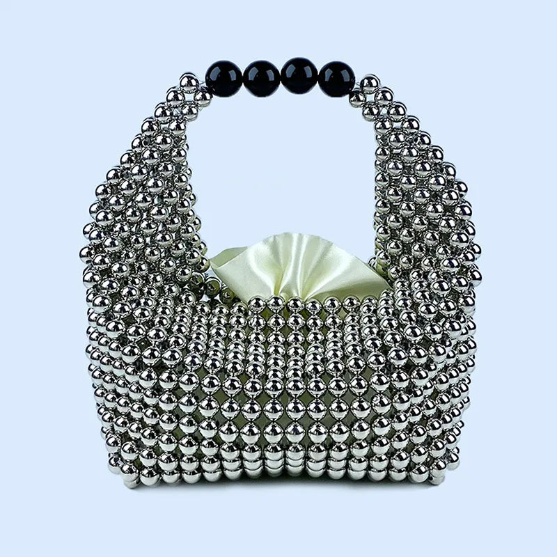 Women's Small Plastic Solid Color Elegant Streetwear Beading Pillow Shape String Bucket Bag
