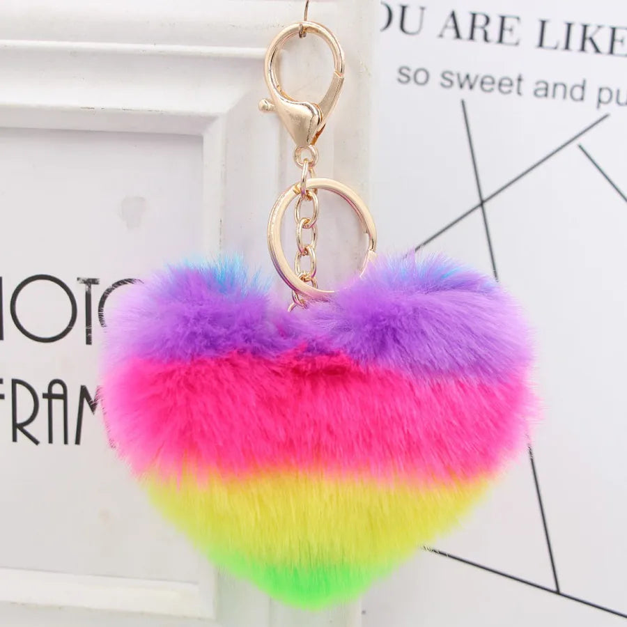 1 piece sweet heart shape imitate rex rabbit fur plating bag pendant keychain