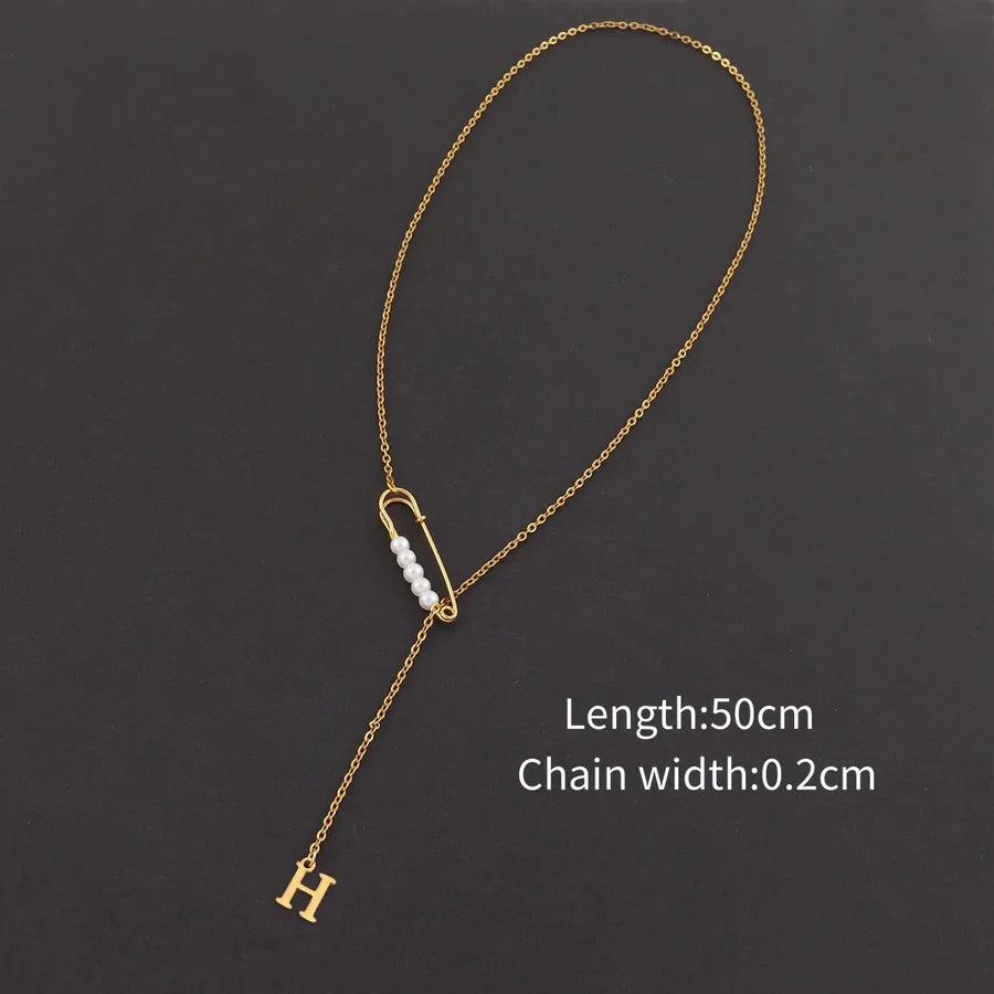 Wholesale Jewelry Simple Style Classic Style Pin Letter 201 Stainless Steel 304 Stainless Steel Copper cable chain Pendant Necklace