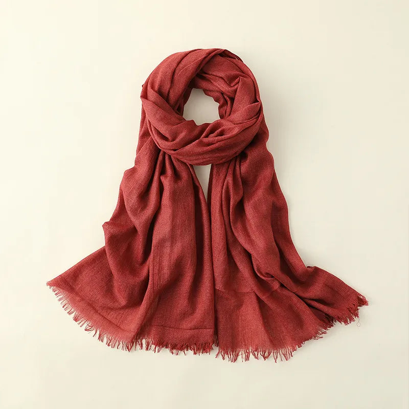 women's elegant solid color cotton silk scarves