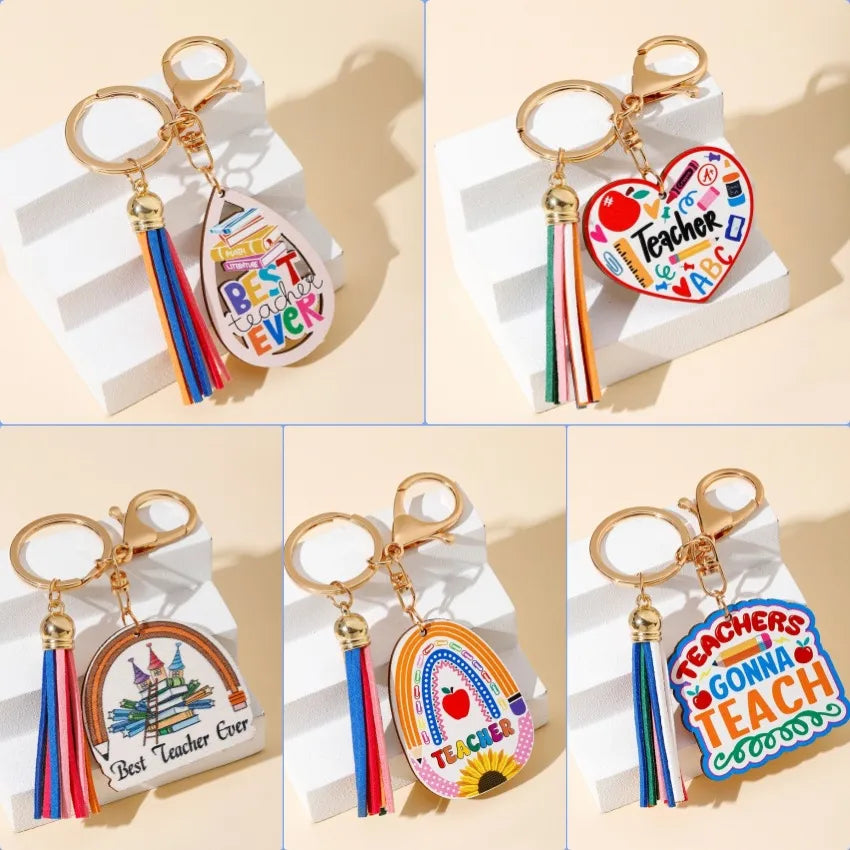 Korean Style Geometric Letter Tassel Wood Teachers' Day Unisex Keychain