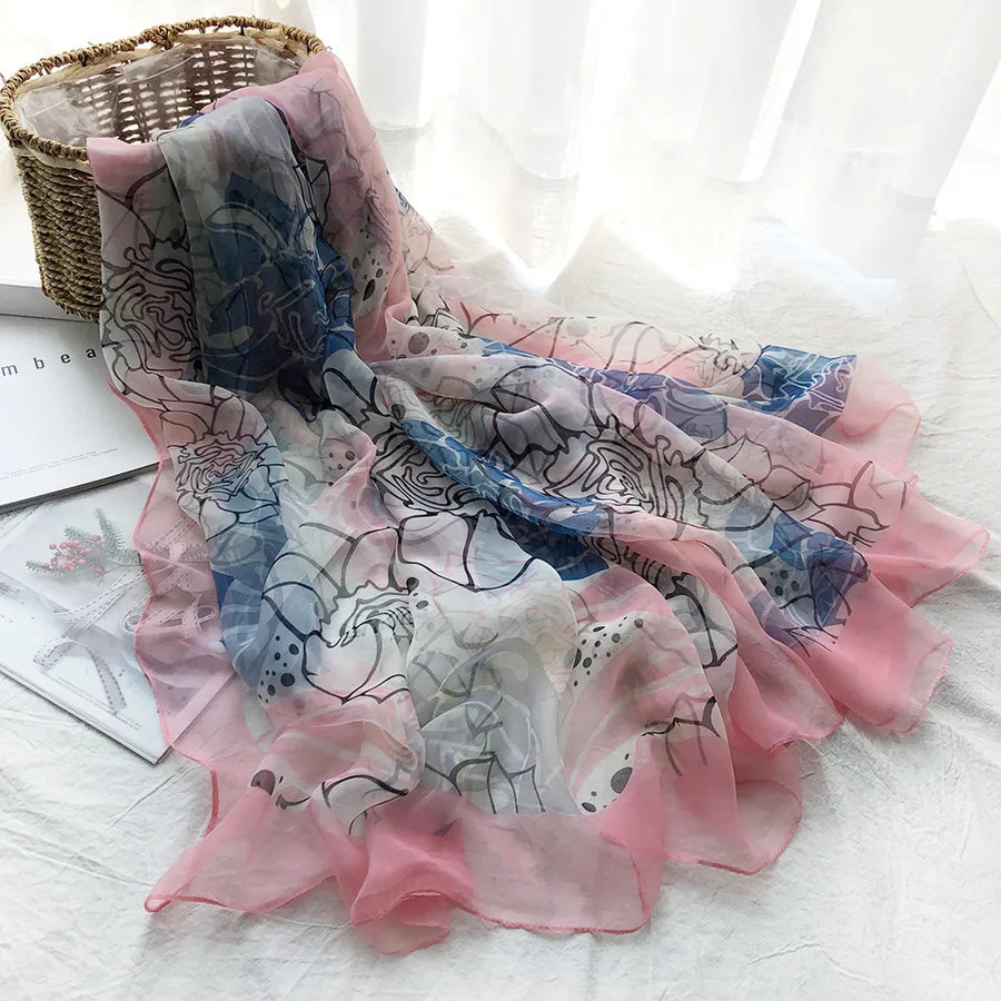 women's streetwear gradient color flower ice silk soft yarn scarves & gloves