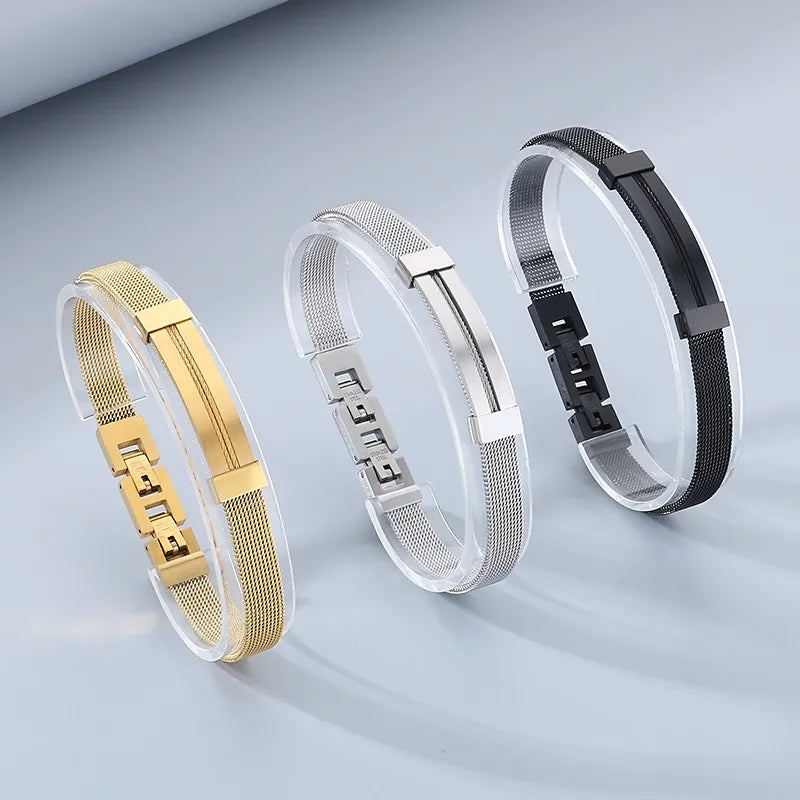 Japanese and Korean  Personalized Stainless Steel Metal Woven Mesh Chain Curved Bracelet