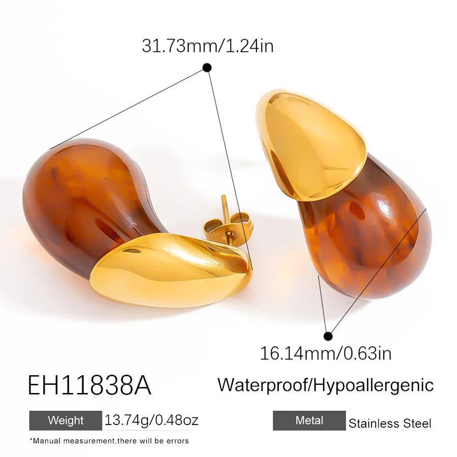 1 Piece Glam Luxurious Water Droplets Heart Shape 304 Stainless Steel Earrings