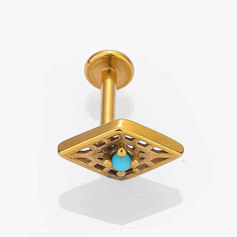 Simple Style Commute Palm Snowflake 316L Stainless Steel  Turquoise lip stud Ear Studs 1 Piece