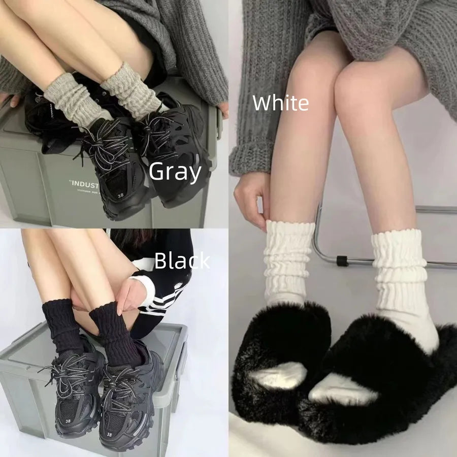 Autumn and Winter Classic pure color socks  solid color mid-calf pile socks thick thread socks women's long wool calf socks