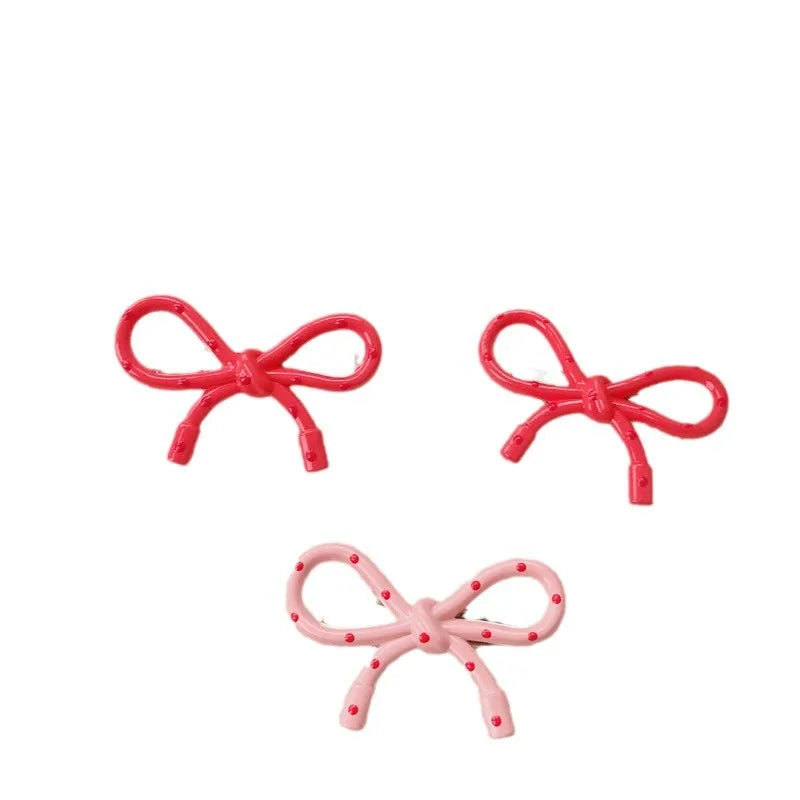 Pink Polka Dot Butterfly Knot Hair Clip Women's Forehead Bangs Clip Side Duckbill Clip Fringe Hairdressing Accessories