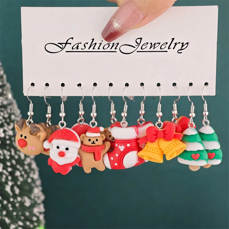 Christmas Series Cartoon Snowflake Star Ear Hooks Women's Holiday Earrings Set Festive Resin Studs Festive Fashion Jewelry