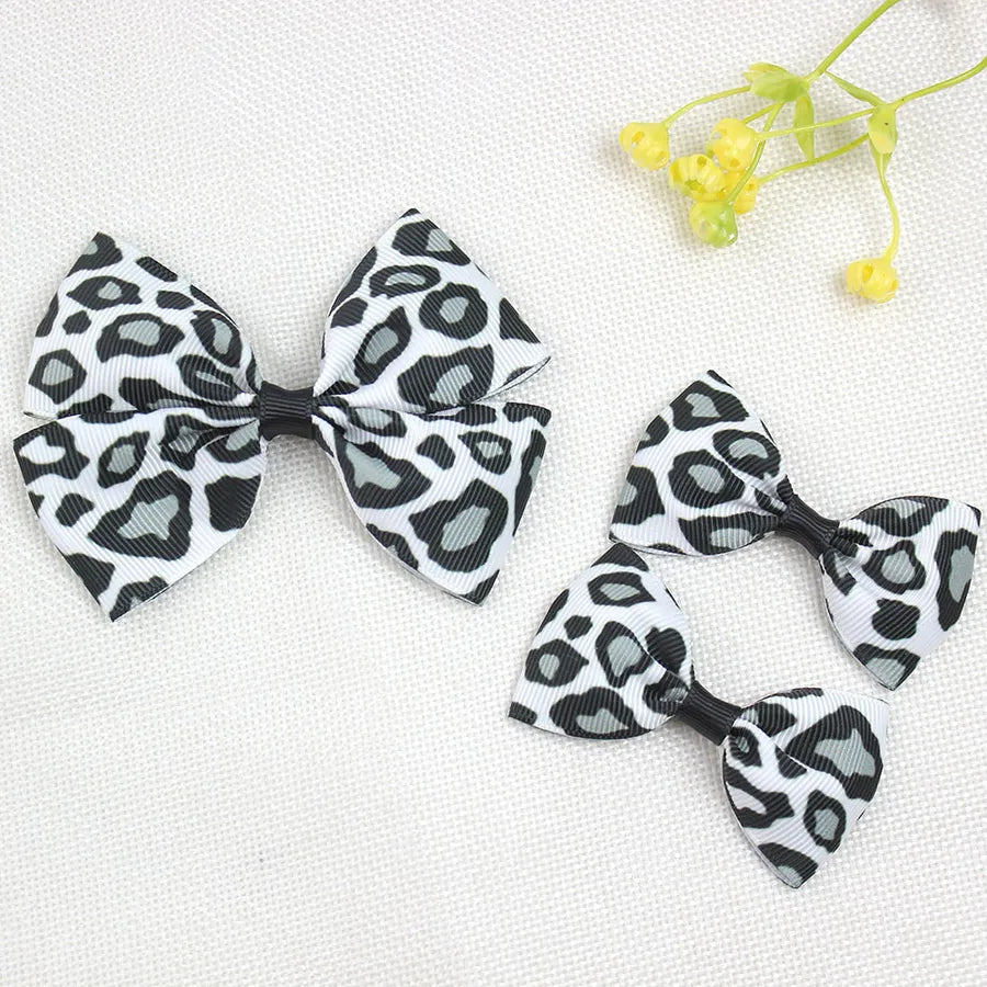 Explosions Retro Leopard Print Children's Boutique Bow Hairpin Printed Girl Hair Accessories One Big Two Small