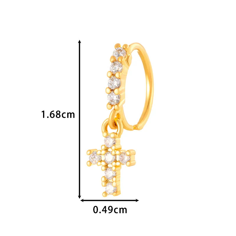 1 Piece Nose Rings & Studs Vacation Simple Style Cross Flower Butterfly Copper Cross Flowers Butterfly Zircon Nose Ring