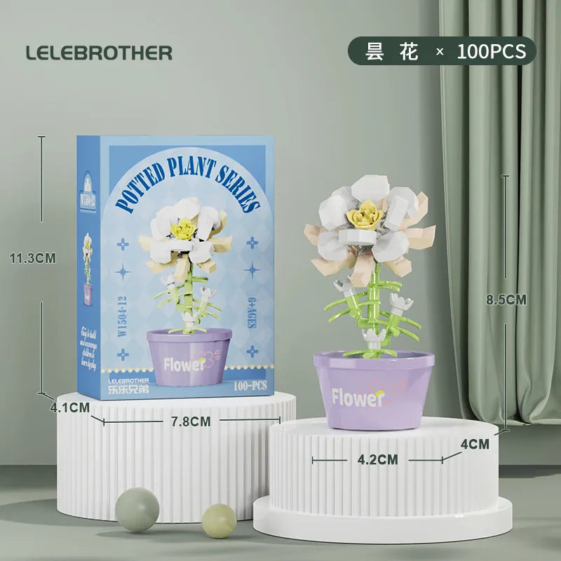 Compatible with  Blocks Flower Children's Educational Assembled Simulation Eternal Flower Flowers Fleshy Potted Toy Gift Wholesale