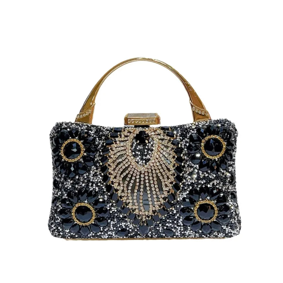 New Heavy Work Diamond Embedded Evening Bag Women's Wedding Banquet Match Cheongsam Handbag Square Shape Single Shoulder Strap