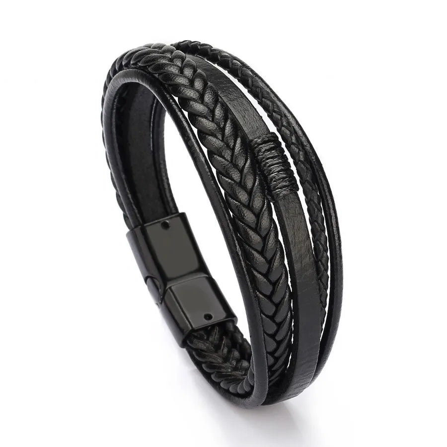 simple style solid color pu leather alloy men's bangle 1 piece